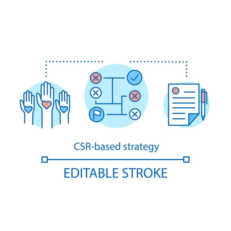 Symbol für CSR-basiertes Strategiekonzept. Corporate Social Responsibility Idee dünne Linie Illustration. gemeinsamen Wert schaffen. Geschäftsansatz. freiwilliges Engagement. Vektor isolierte Umrisszeichnung. bearbeitbarer Strich