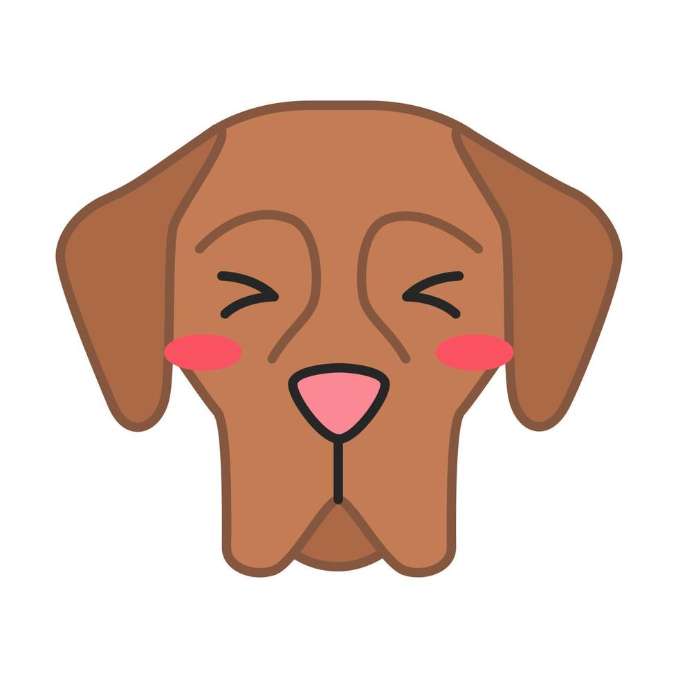Deutsche Dogge süße kawaii Vektorfigur. Hund mit ausdauerndem Maulkorb. leidende Haushund. gerötetes Tier mit zusammengekniffenen Augen. lustiges Emoji, Aufkleber, Emoticon. isolierte Cartoon-Farbillustration vektor