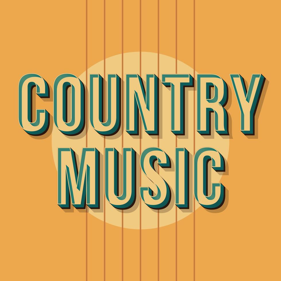 Country-Musik Vintage 3D-Vektor-Schriftzug. Retro-fette Schriftart, Schriftart. Stilisierter Text der Pop-Art. Briefe im alten Schulstil. 90er, 80er Jahre Poster, Banner, T-Shirt-Typografie-Design. sanfter Farbhintergrund vektor