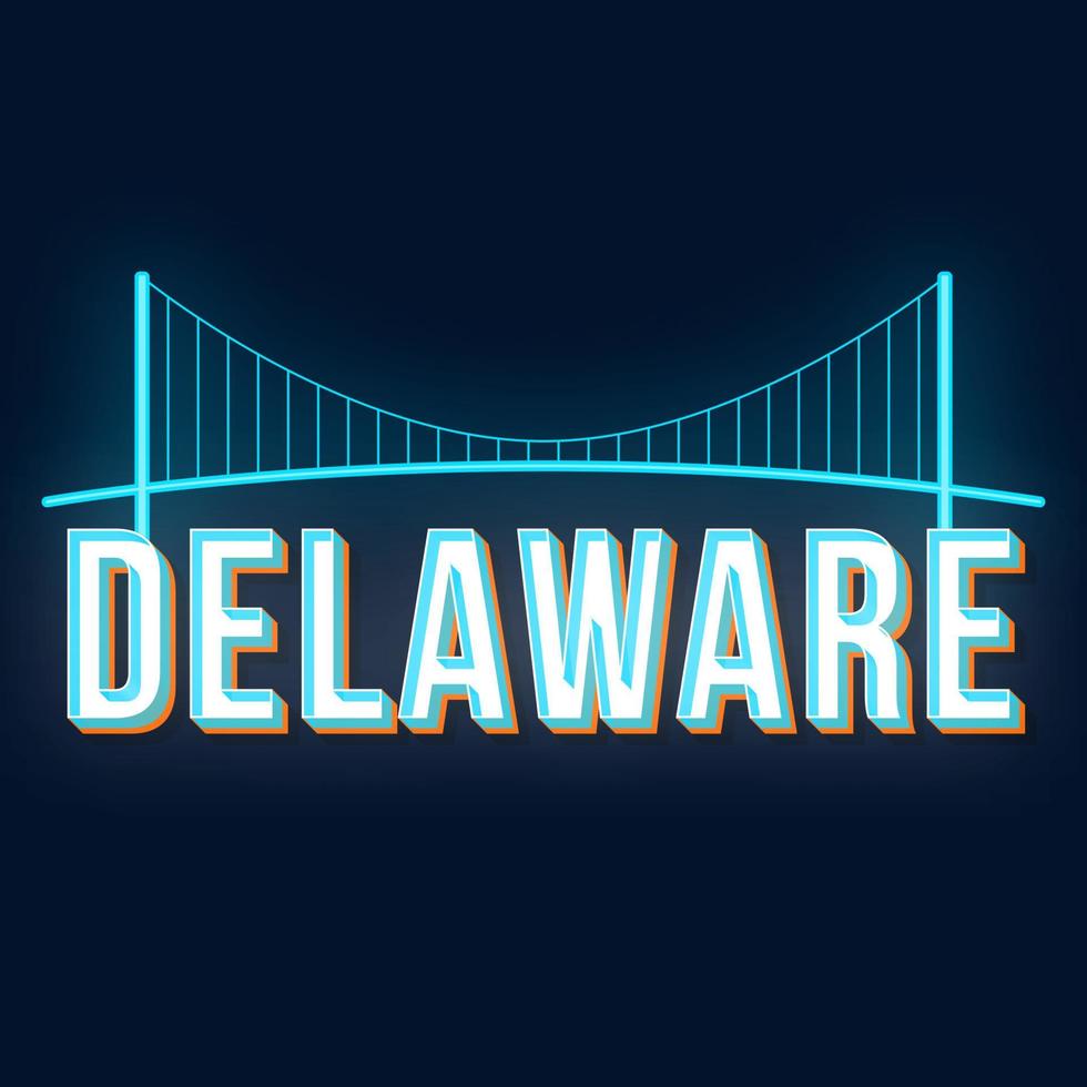 delaware vintage 3d vektor bokstäver. retro fet stil, typsnitt. popkonst stiliserad text. old school stil neon ljus bokstäver. 90-tal, 80-tal affisch, banner typografi design. preussisk färgbakgrund