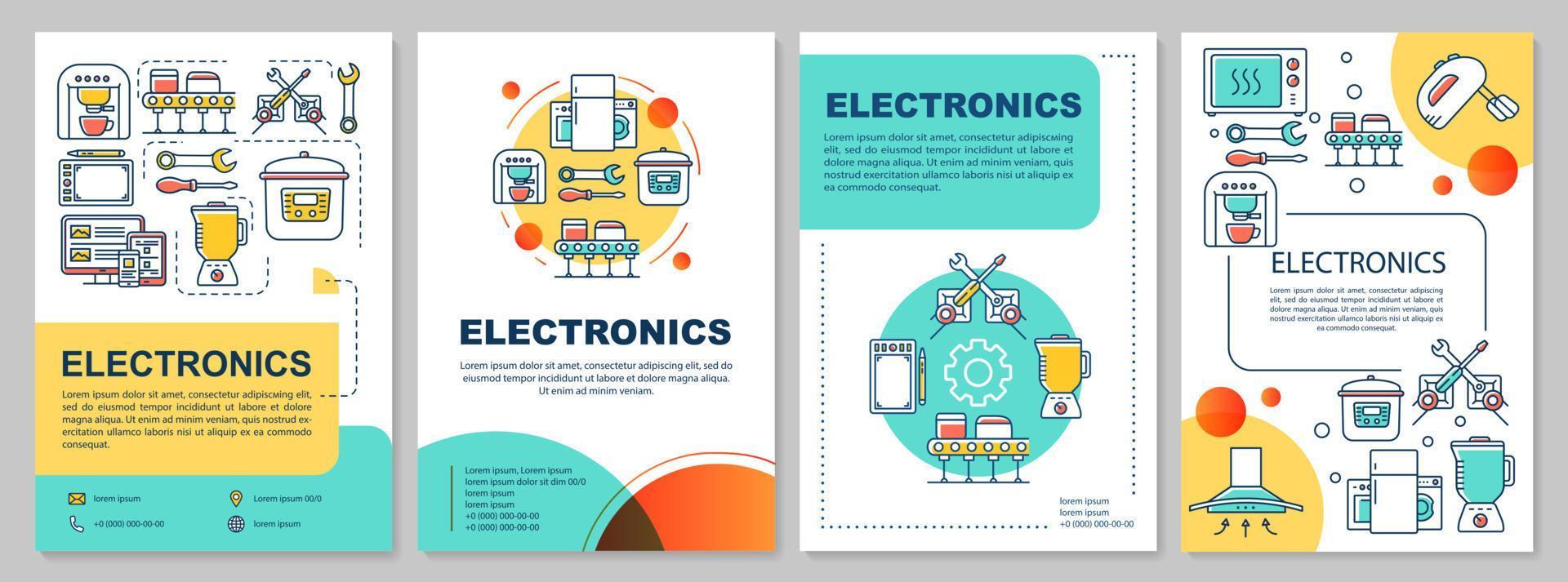 elektronikindustrin broschyr mall layout. teknisk produktion. flygblad, häfte, broschyrtryckdesign med linjära illustrationer. vektor sidlayouter för tidskrifter, årsredovisningar, reklamaffischer