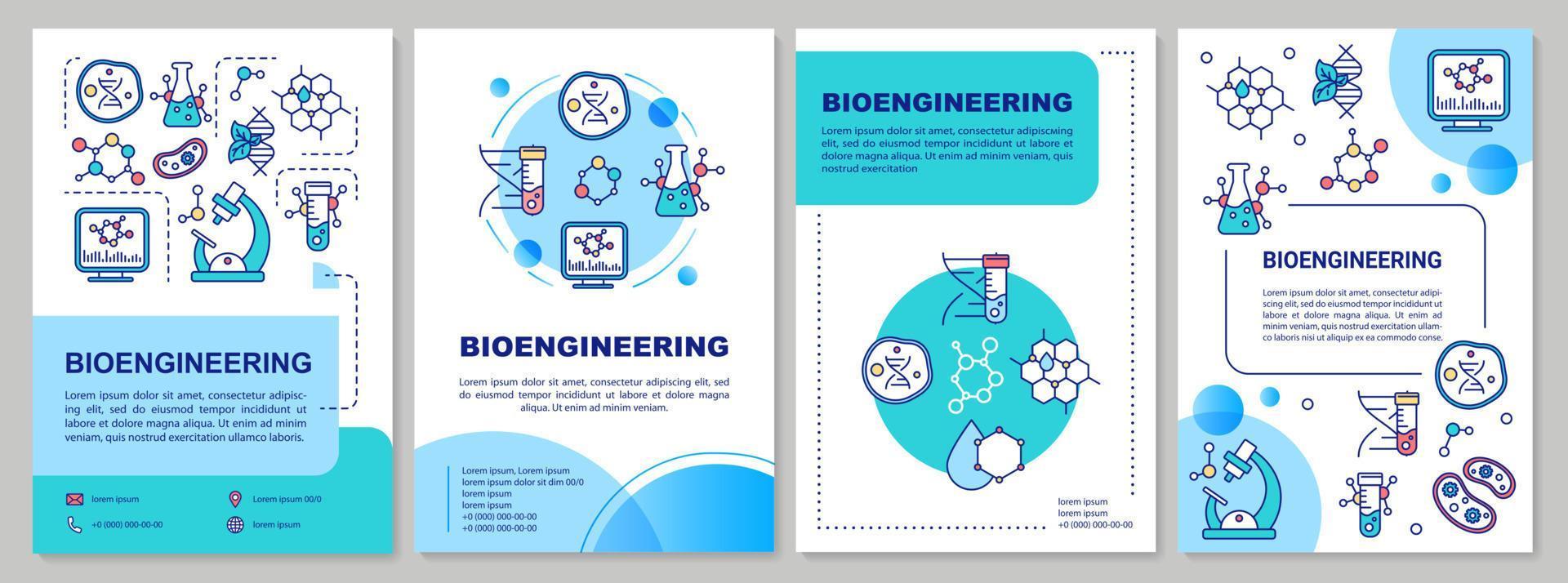 bioteknik broschyr mall. laboratorieforskning. flygblad, häfte, broschyrtryck, omslagsdesign med linjära illustrationer. vektor sidlayouter för tidskrifter, årsredovisningar, reklamaffischer