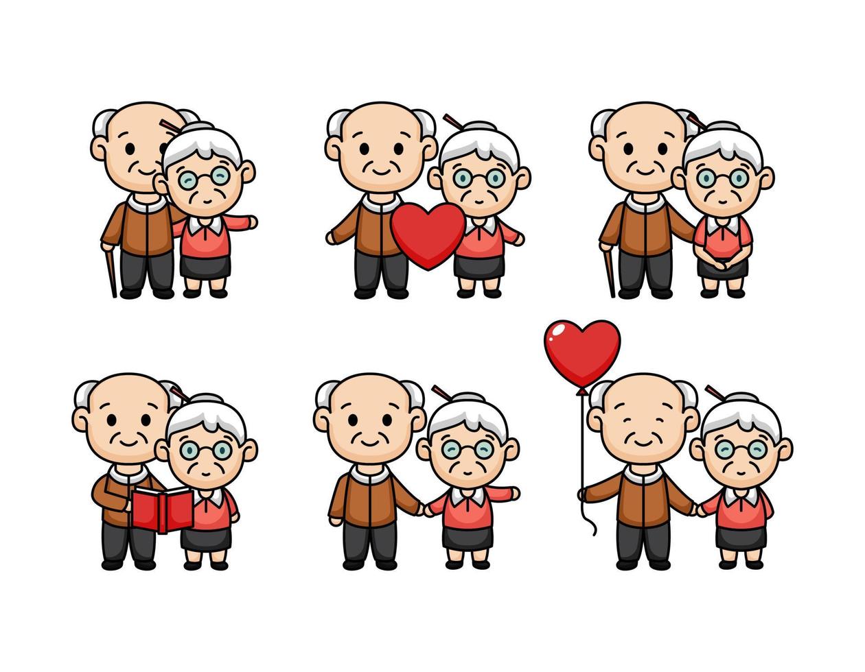 uppsättning av söt tecknad av par äldre i alla hjärtans dag vektor