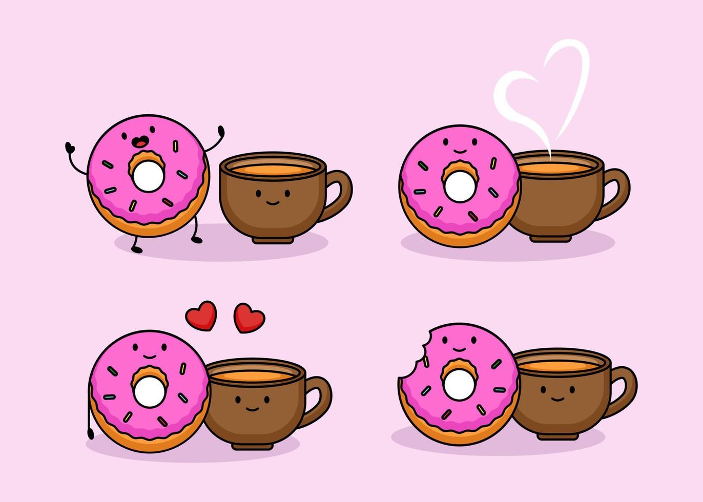 Set mit süßen Donuts und Kaffee zum Valentinstag vektor