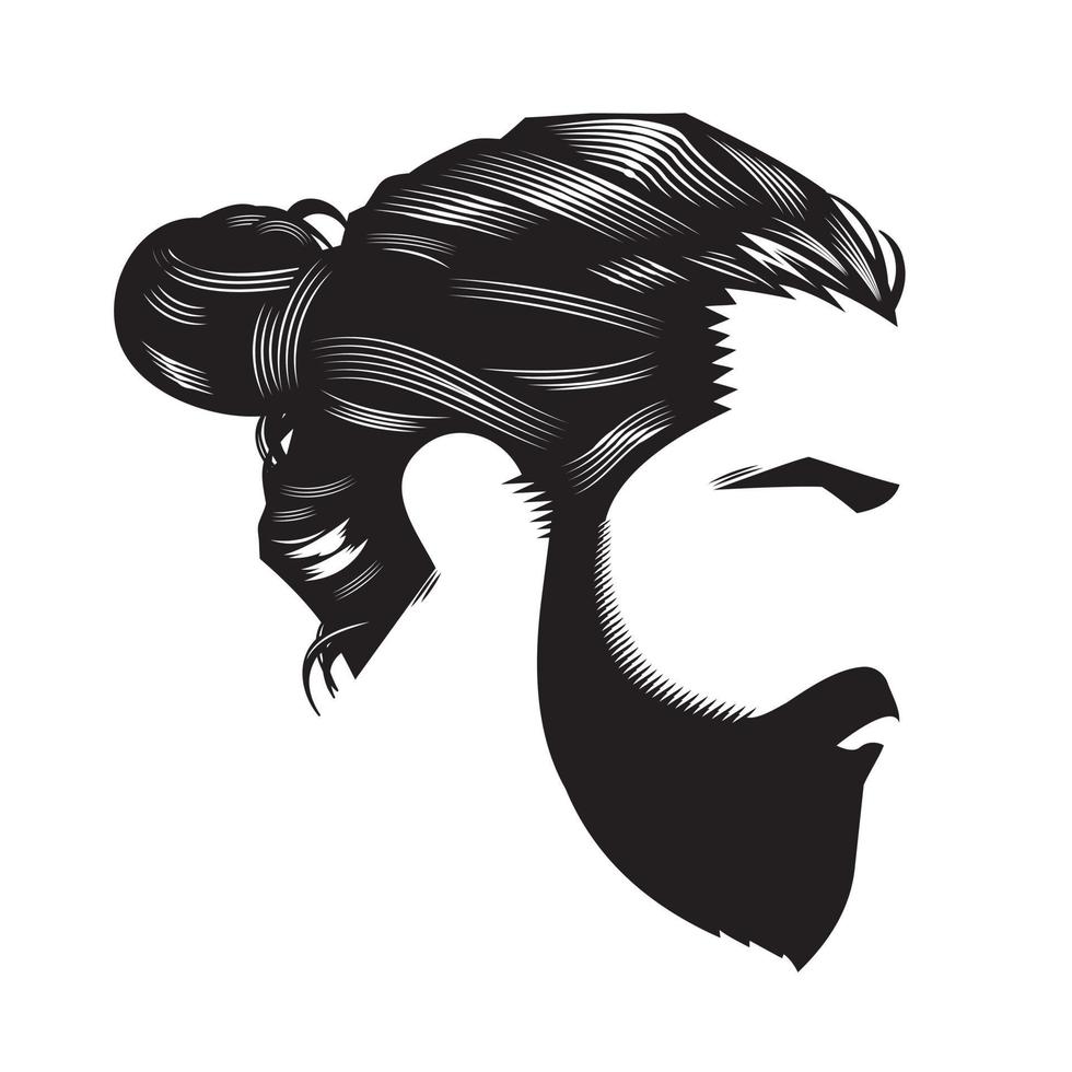 Manngesicht mit Vintage-Frisuren Bart und Brötchen unterschnittene Vektorgrafiken. vektor