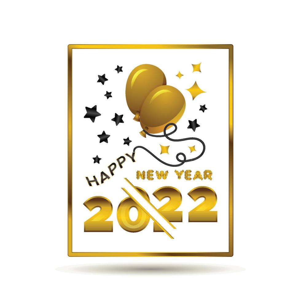 gott nytt år 2022 utskuren text eller gyllene typsnitt med ballonger och stjärnor vektor