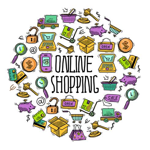 Online shopping cirkel vektor