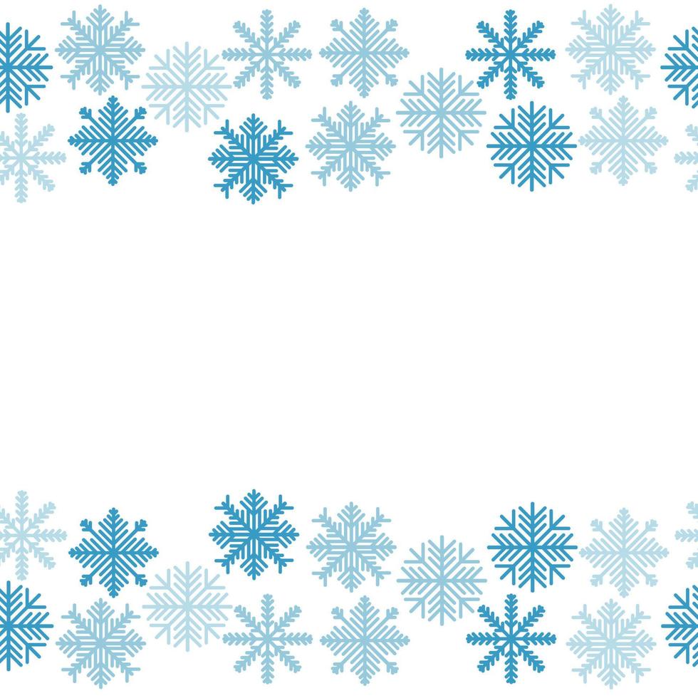 horizontale Grenzen von sanften blauen Schneeflocken in verschiedenen Formen, abstrakte frostige Motive für Winterdesign vektor