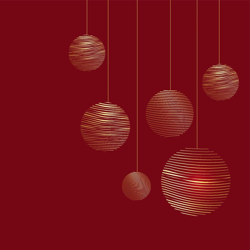 guld julkulor. vektor illustration isolerad på röd bakgrund