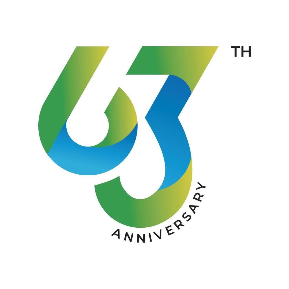 63 årsdag logotyp design. 63: e årsdag lutning logotyp mall, och illustration vektor