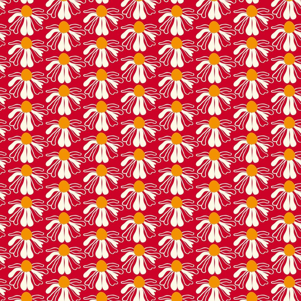 sömlös mönster vild vild daisy trollslända trädgård blomma grafisk kort röd affisch baner vår sommar tyg lämplig förpackning tapet mall textil- omslag vektor