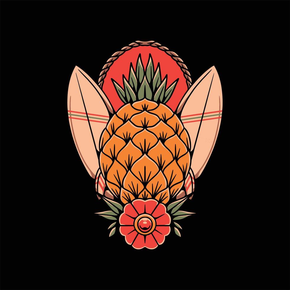 Surfen Ananas Illustration Design vektor