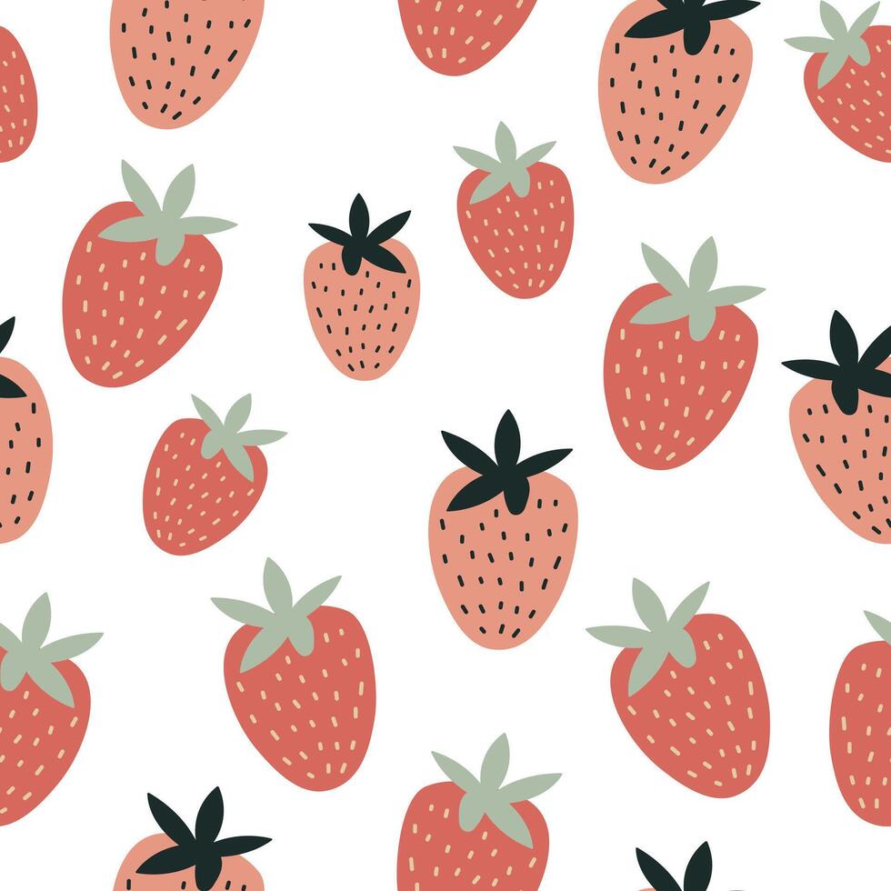 nahtlos Muster mit Erdbeeren auf ein Weiß Hintergrund, Illustration im Gekritzel Stil vektor