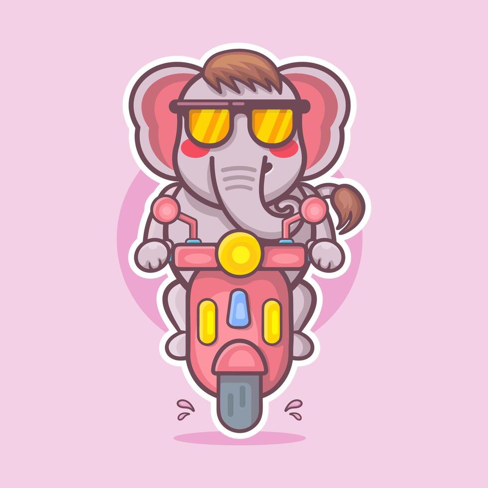 cool Elefant Tier Charakter Maskottchen Reiten Roller Motorrad isoliert Karikatur vektor