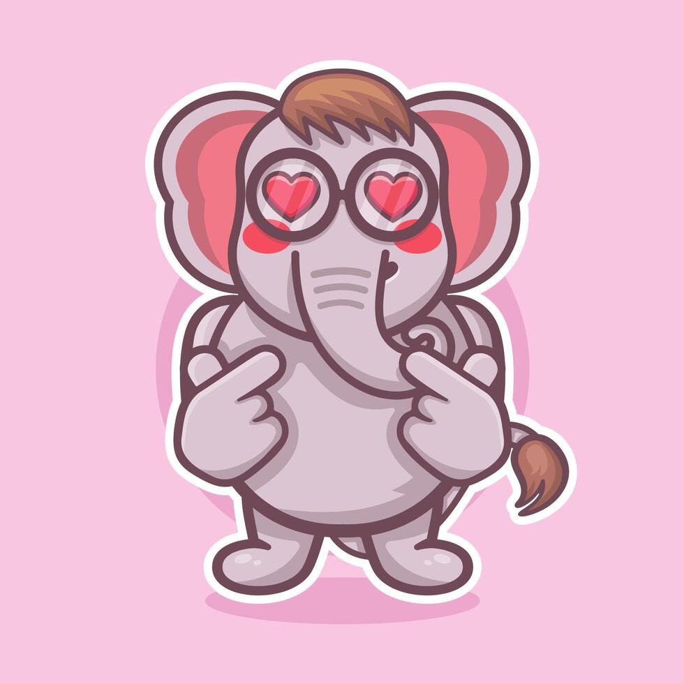 kawaii Elefant Tier Charakter Maskottchen mit Liebe Zeichen Hand Geste isoliert Karikatur vektor