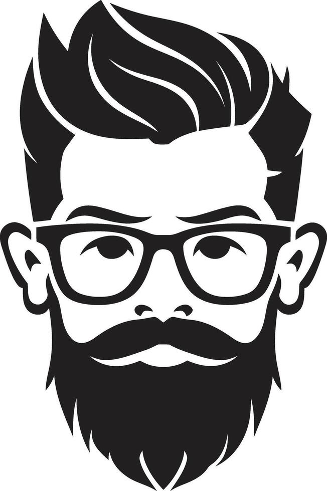 modisch Schnurrhaare Verschmelzung Karikatur Hipster Mann Gesicht schwarz Jahrgang zeitgenössisch schick schwarz von Karikatur Hipster Mann Gesicht vektor
