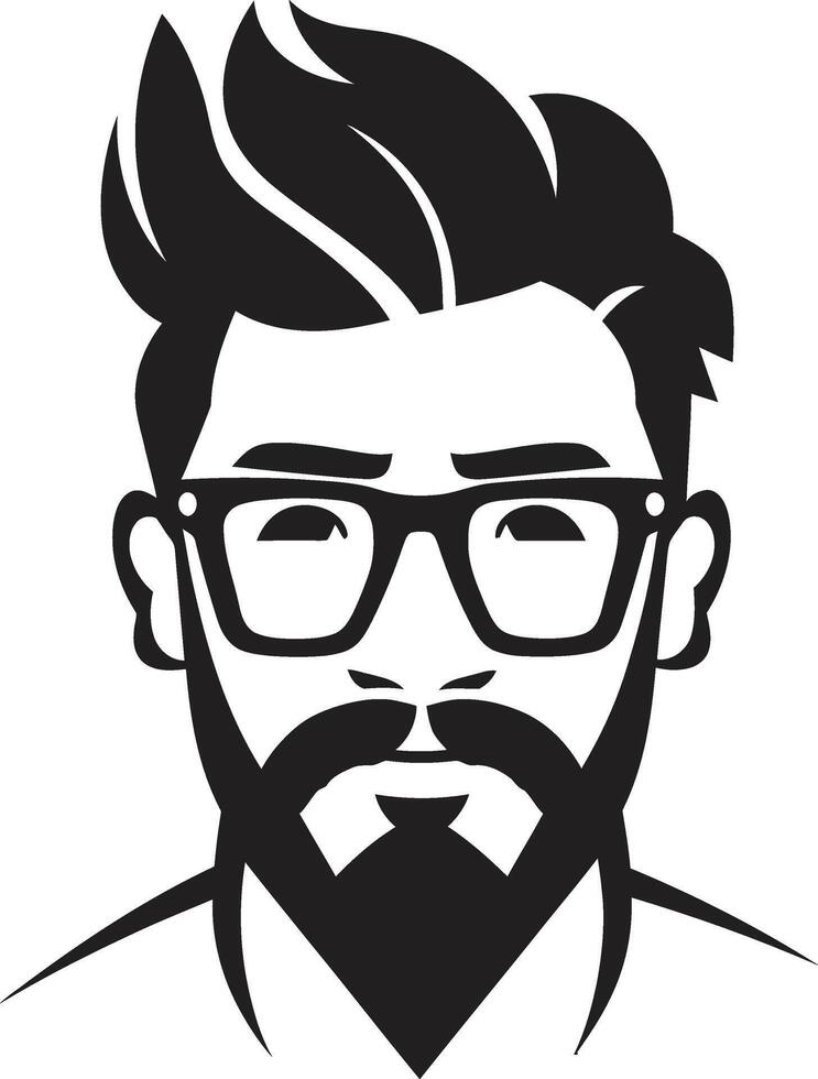 Jahrgang städtisch schwarz von Karikatur Hipster Mann Gesicht kreativ schick Hipster Mann Gesicht Karikatur im schwarz vektor