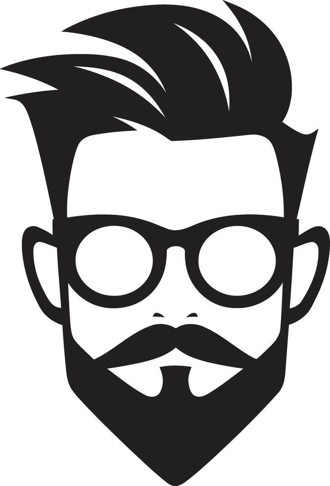 glatt Jahrgang Charme schwarz von Karikatur Hipster Mann Gesicht Boho schick Wiederbelebung Hipster Mann Gesicht Karikatur im schwarz vektor