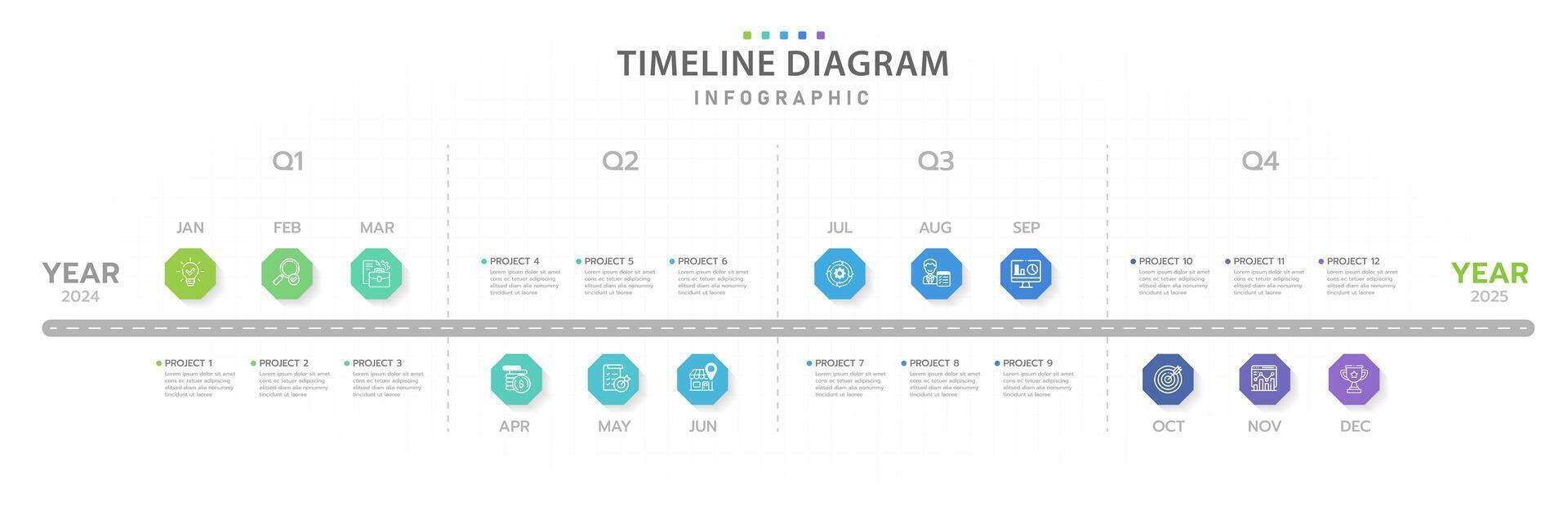 infographic mall för företag. 12 månader modern tidslinje diagram kalender, presentation infografik. vektor