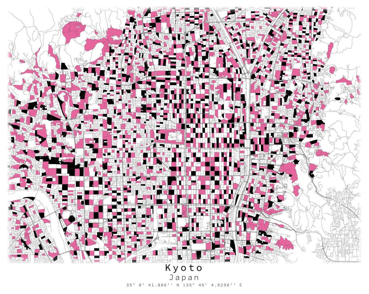 Kyoto, Japan stad centrum, urban detalj gator vägar Färg Karta, element mall bild vektor