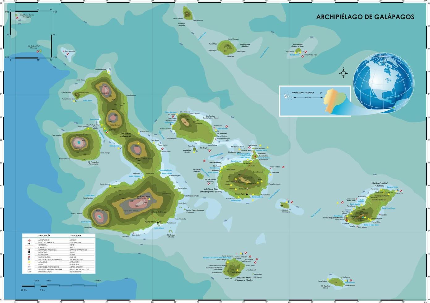 Vektorkarte der Galapagos-Inseln, Ecuador vektor