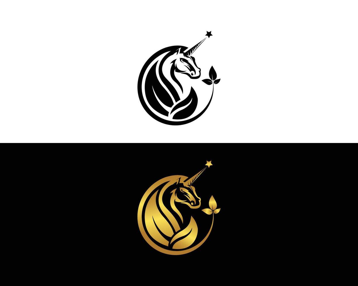 Blatt Einhorn Pferd Logo Symbol Design Vorlage. vektor