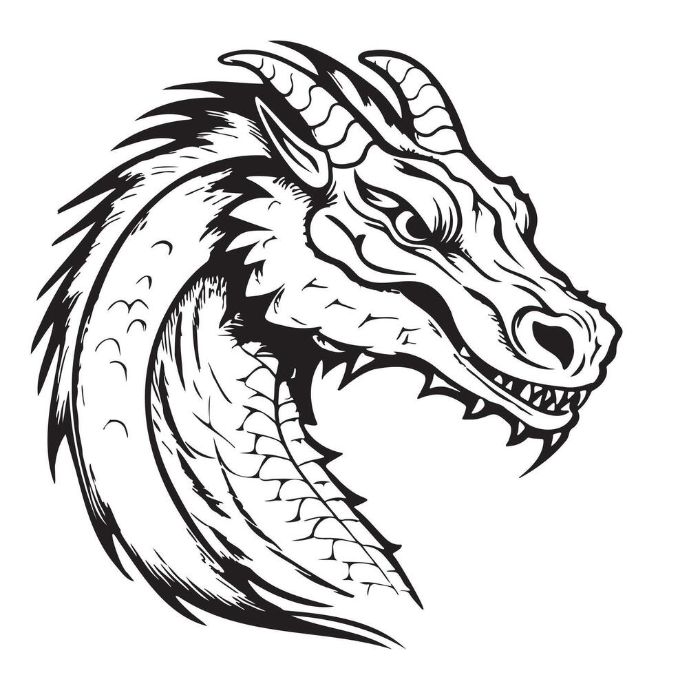 Drachen mystisch Gesicht skizzieren Logo gezeichnet im Gekritzel Stil Illustration vektor