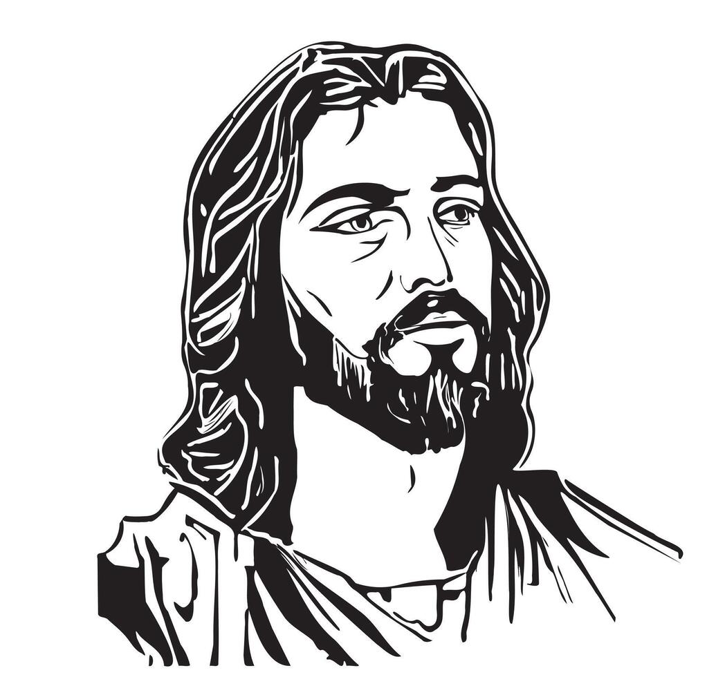 Gesicht von Jesus abstrakt skizzieren Hand gezeichnet im Gekritzel Stil Illustration Karikatur vektor