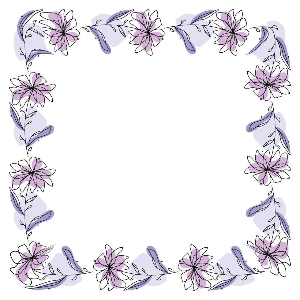 hand dragen blommor krans ram på vit bakgrund vektor