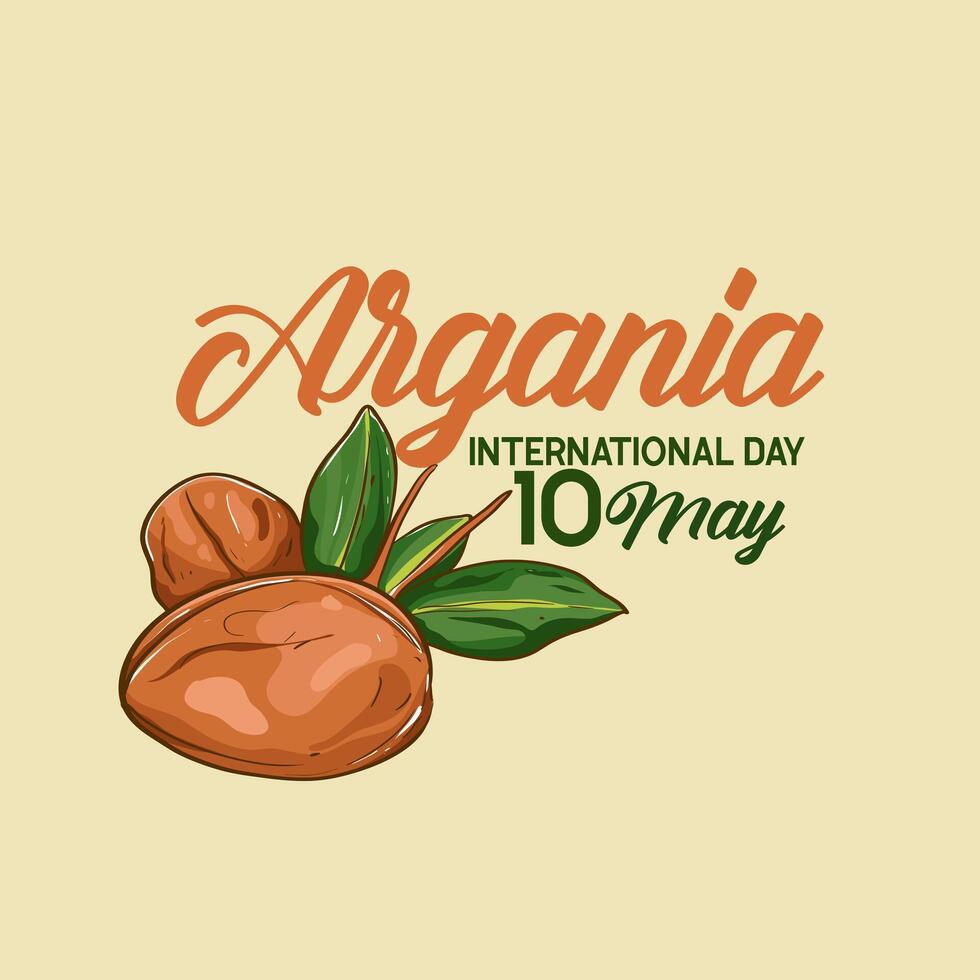 International Tag von Argania Feier Design mit das Argan Öl. kann 10 .. International Argania Tag Feier Startseite Banner Argan Bäume im Marokko. vektor