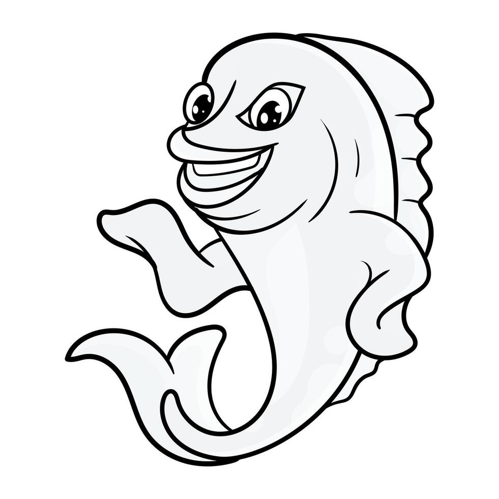 söt fisk linje tecknad serie illustration. djur- mat ikon begrepp isolerat. platt tecknad serie stil färg sida vektor