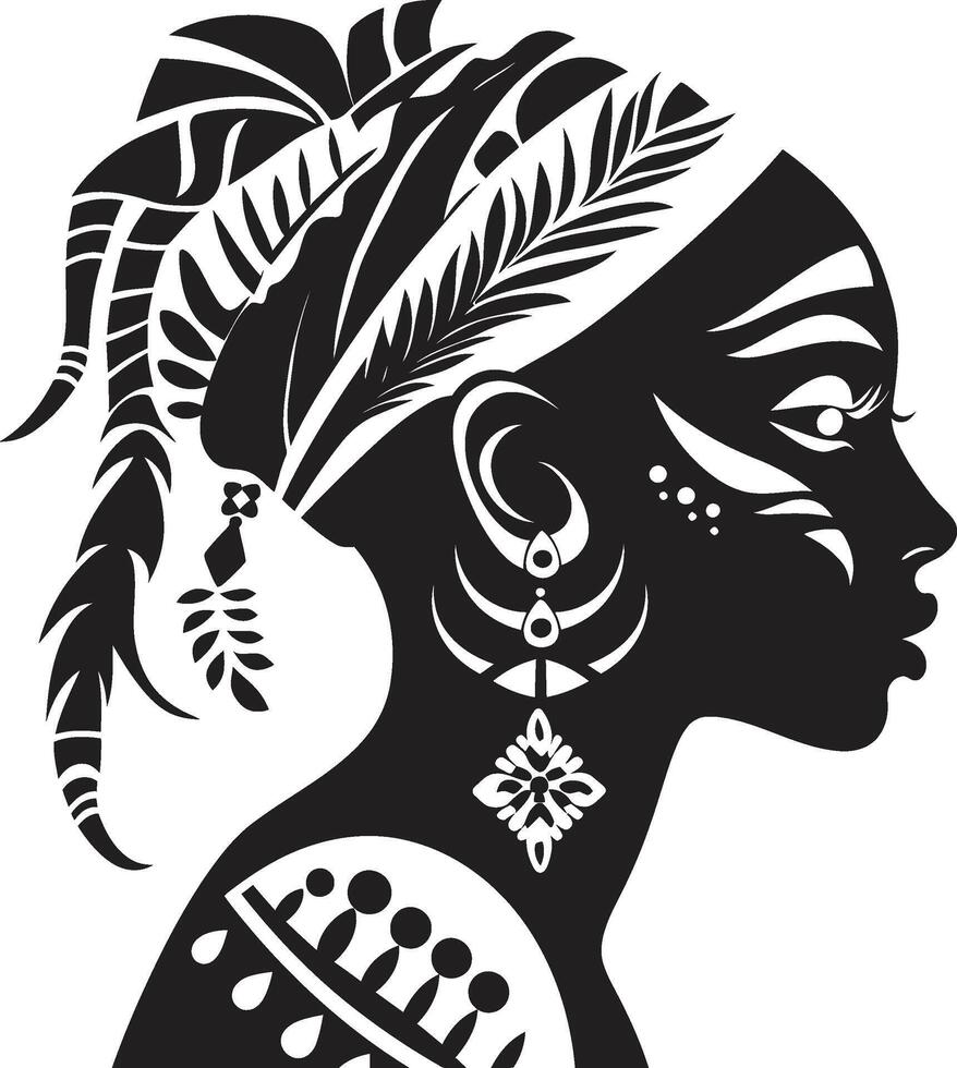 ermächtigt Wesen ethnisch Frau im schwarz Stammes- Ruhe schwarz zum Frau Gesicht vektor