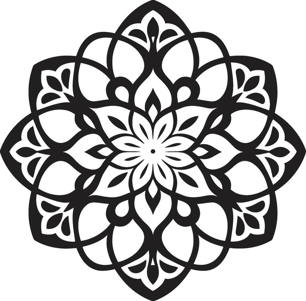 Zen blühen glatt Mandala im einfarbig seelenvoll Symmetrie monochromatisch Emblem präsentieren Mandala im elegant vektor