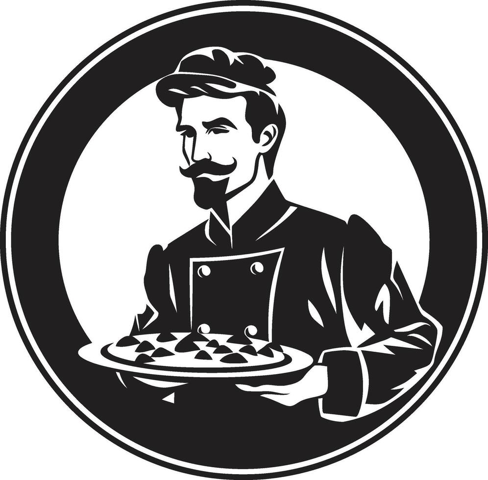 noir Pizzaiolo Eleganz kompliziert schwarz zum ein aromatisch Marke Identität Gourmet Kuchen glatt Illustration im elegant schwarz vektor