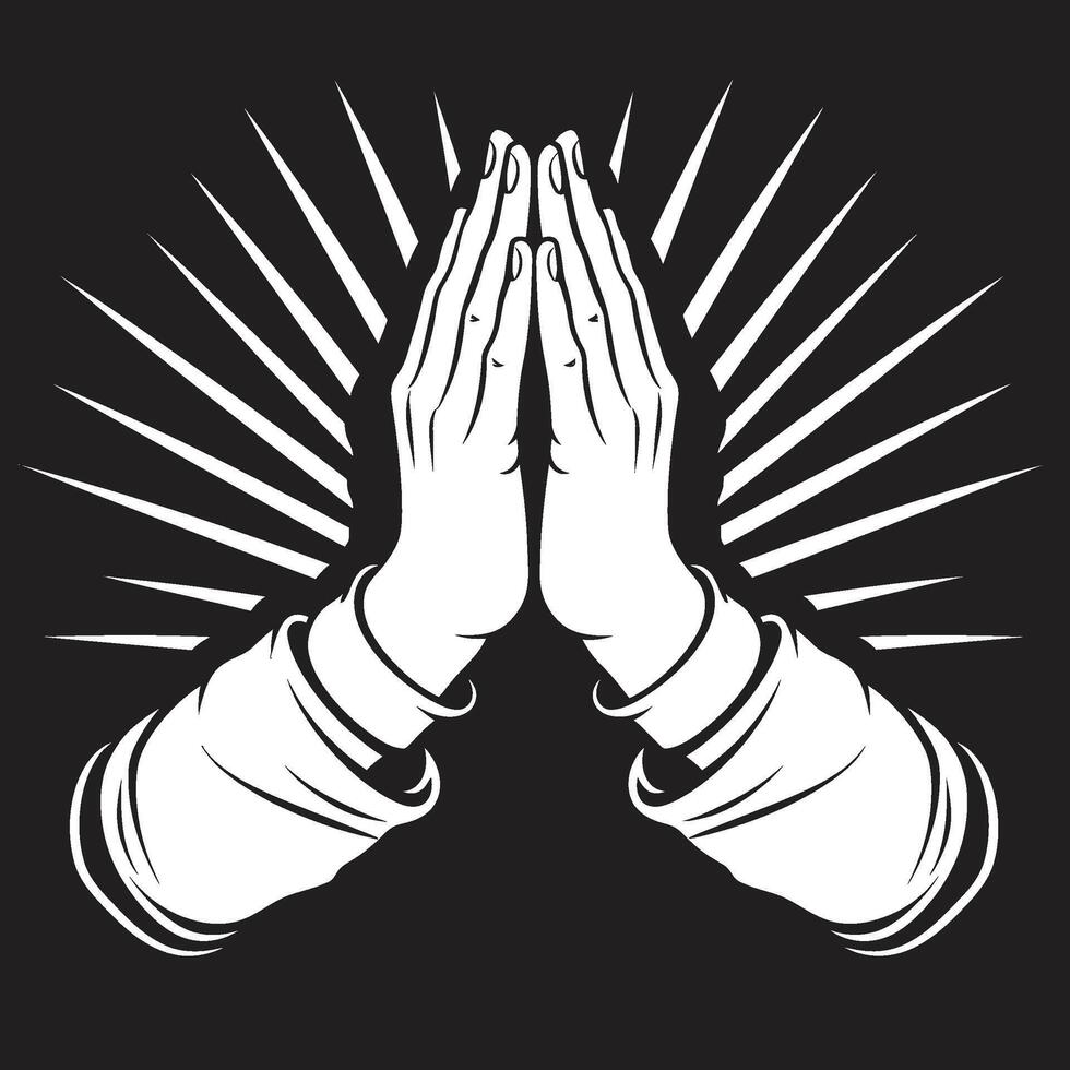 heilig Geste beten Hände schwarz im 80 Wörter göttlich Umarmung von beten Hände im schwarz Einfachheit vektor