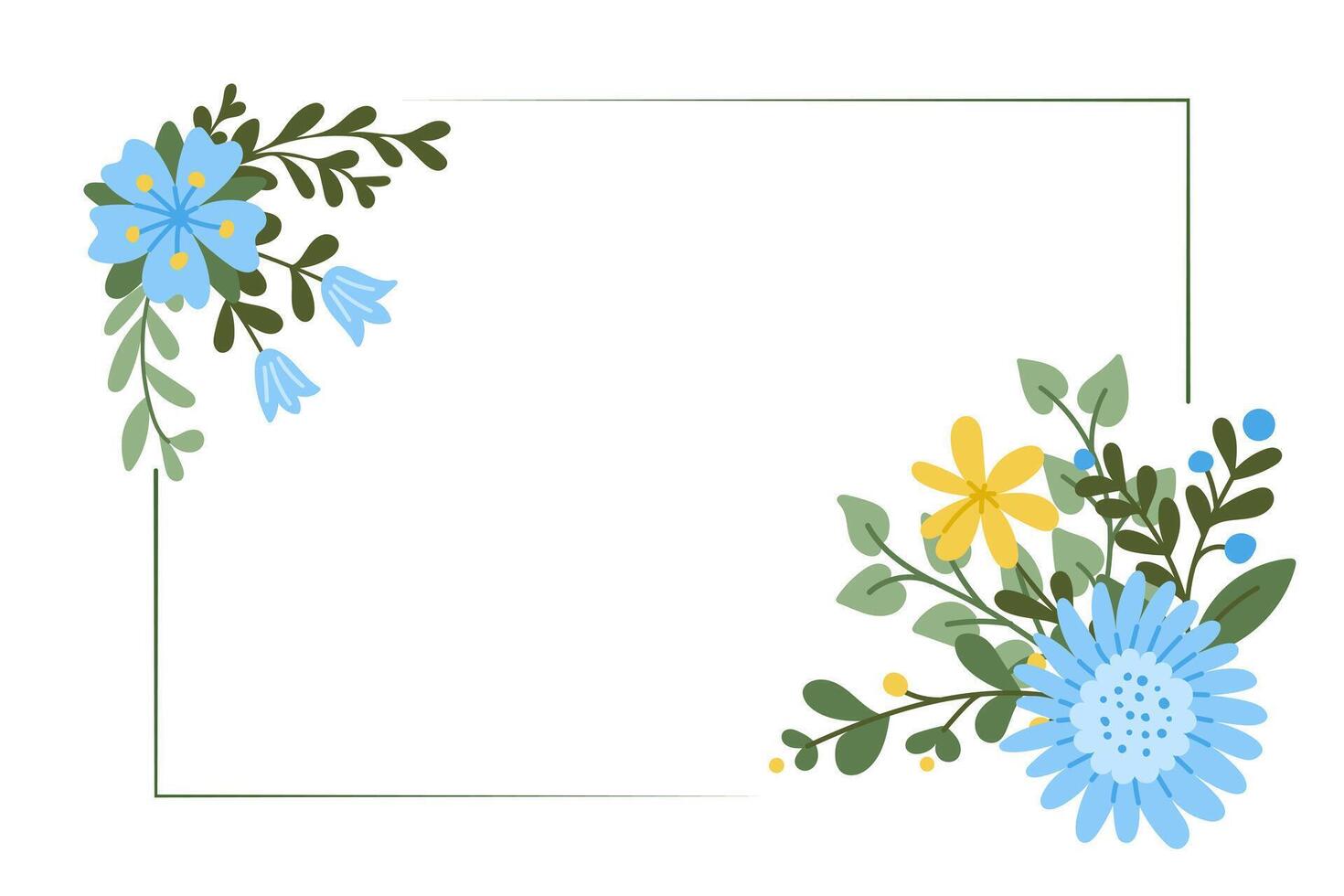 horizontal Blumen- Gruß Karte im eben einfach Stil. Vorlage zum Hochzeit, Jahrestag und Geburtstag Digital Karte oder Banner. modern abstrakt Hand gezeichnet Blumen isoliert auf Weiß Hintergrund. vektor