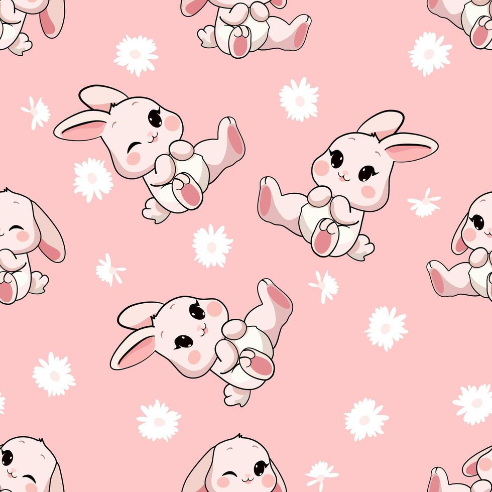 nahtlos Muster mit süß Kaninchen, Blumen, schön Hintergrund. geeignet zum Ostern Karten, Banner, Textilien, Hintergrund. vektor