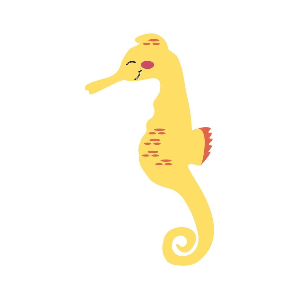 komisch Gelb Seepferdchen, Meer Tier. Karikatur Illustration zum Aufkleber, Kinder- Bücher, Produkte, Zimmer Dekoration. vektor