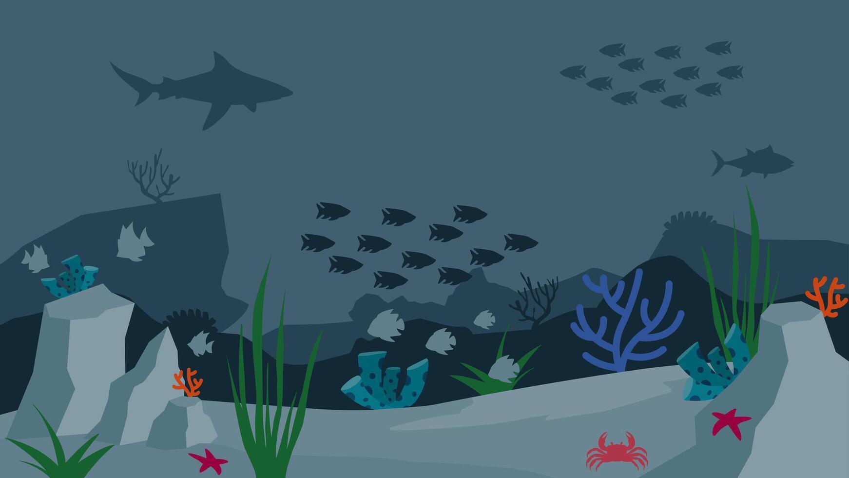platt landskap illustration av under vattnet med fiskar och korall rev vektor