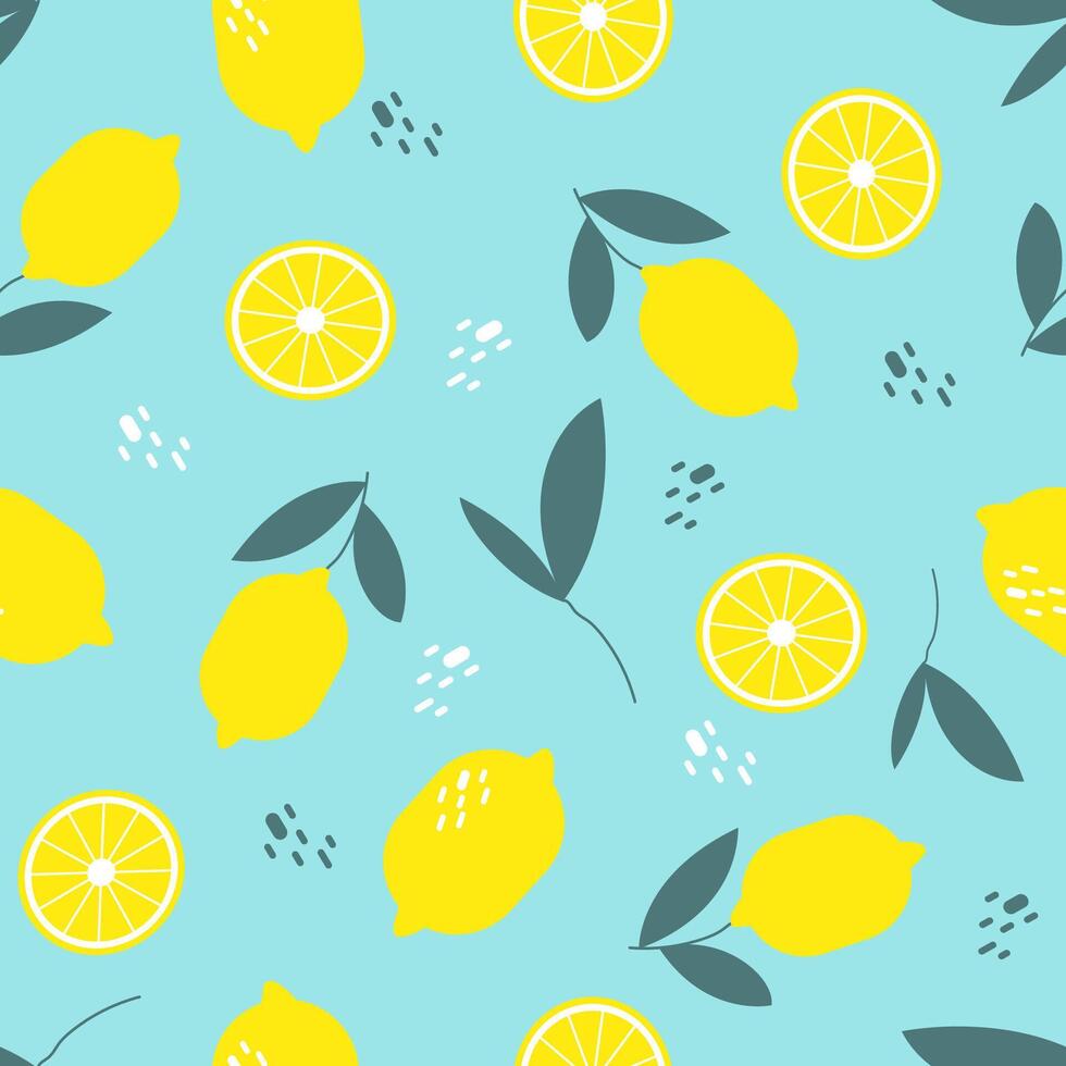 nahtlos Muster mit hell Zitronen und Blätter. minimalistisch natürlich Hintergrund. vektor