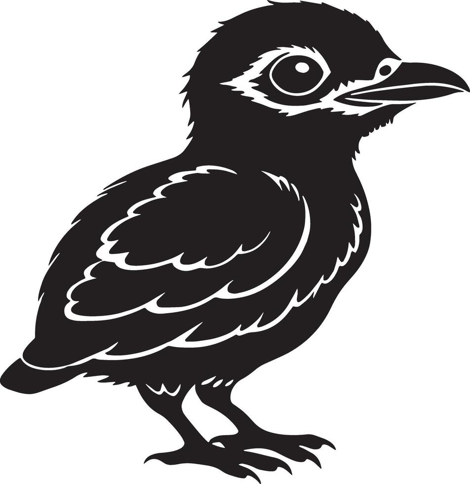 kråka fågel - svart och vit illustration, isolerat på vit bakgrund vektor