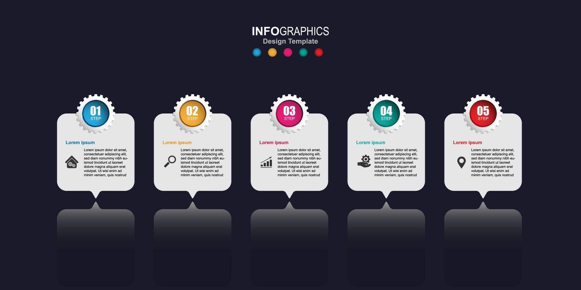 kreativ Infografik Design Vorlage, 5 Konzept Ausrüstung Text Kisten mit Piktogramme. vektor