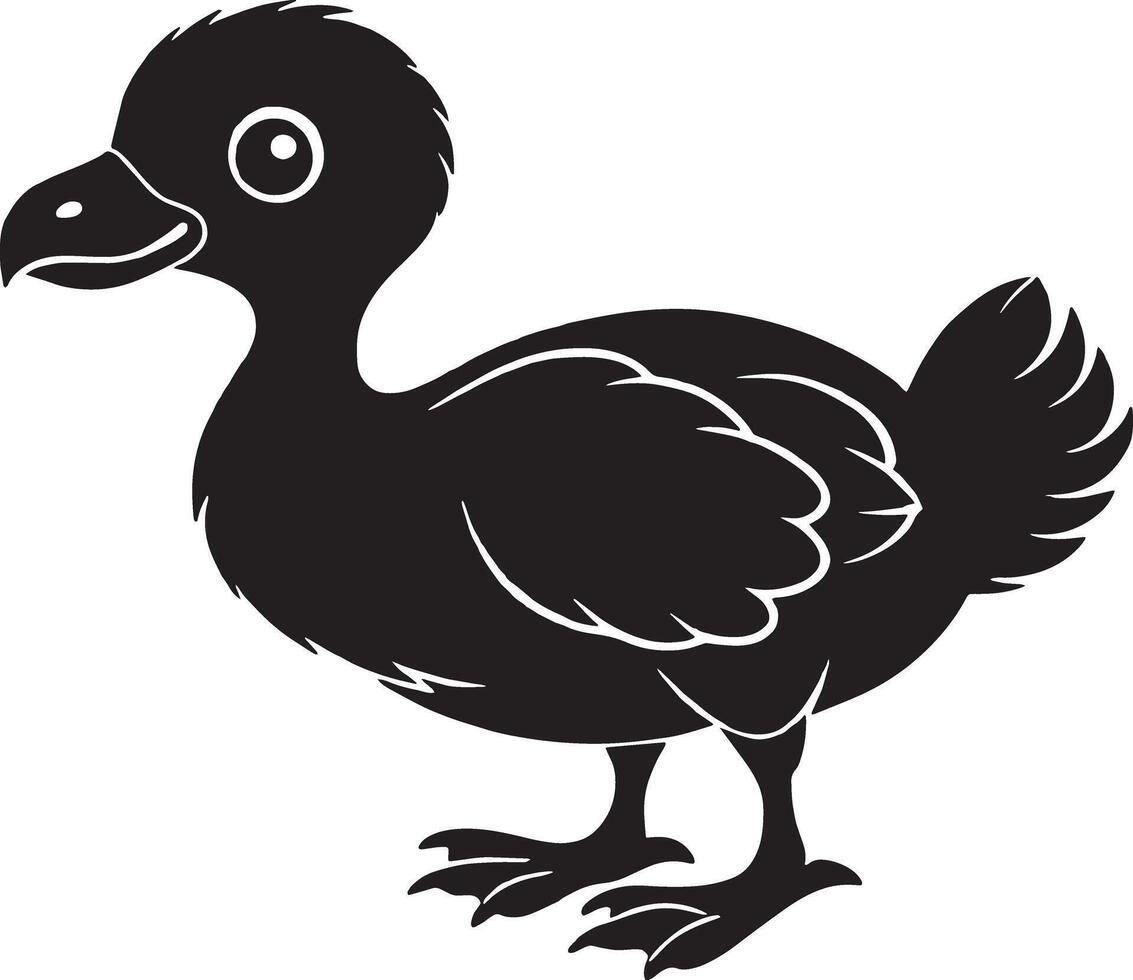 schwarz Silhouette von ein Baby Ente auf ein Weiß Hintergrund. Illustration. vektor