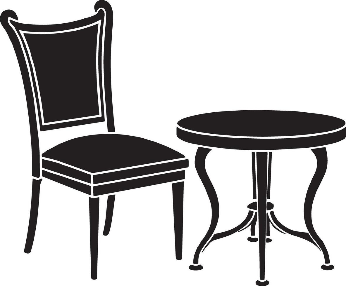 Tabelle und Stuhl Symbol im schwarz und Weiß Stil Illustration vektor