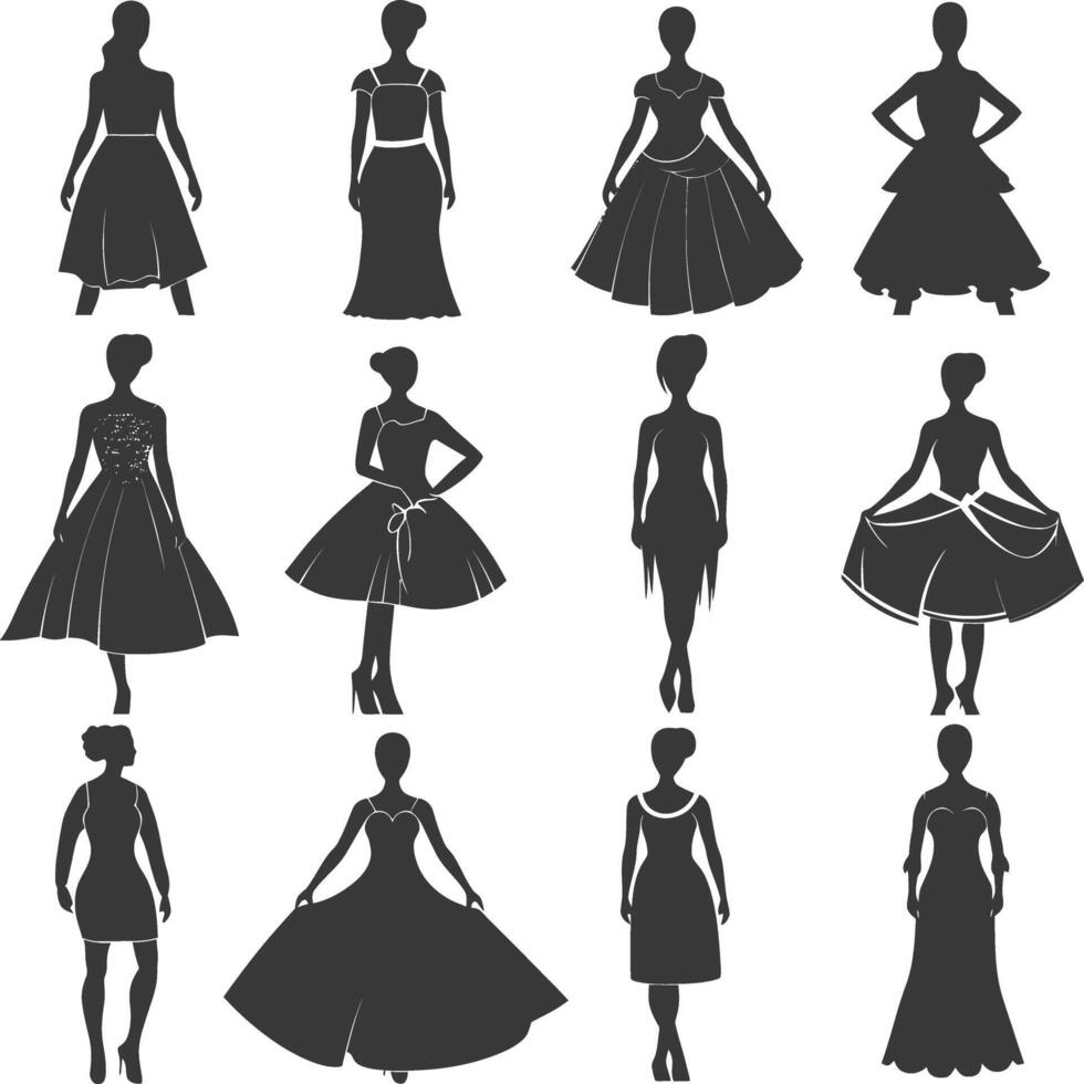 Silhouette Frauen Kleider schwarz Farbe nur vektor