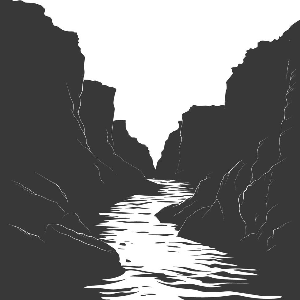 silhuett kanjon och flod svart Färg endast vektor