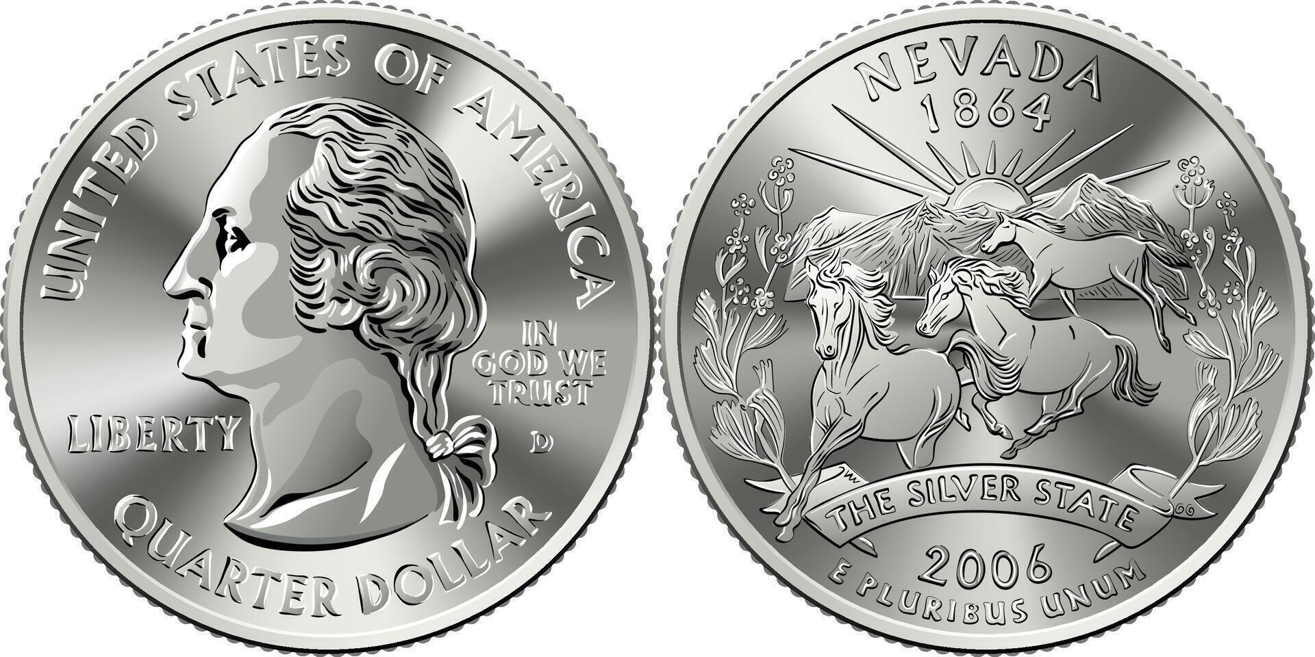 amerikanisch Geld Quartal 25 Cent Münze Nevada vektor