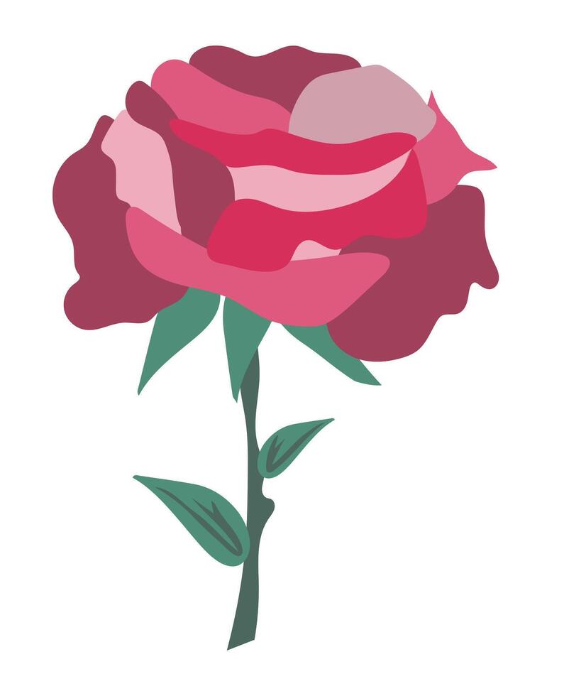 rot Blütenblätter Rose im eben Design. Blühen Blume auf Grün Zweig mit Blatt. Illustration isoliert. vektor