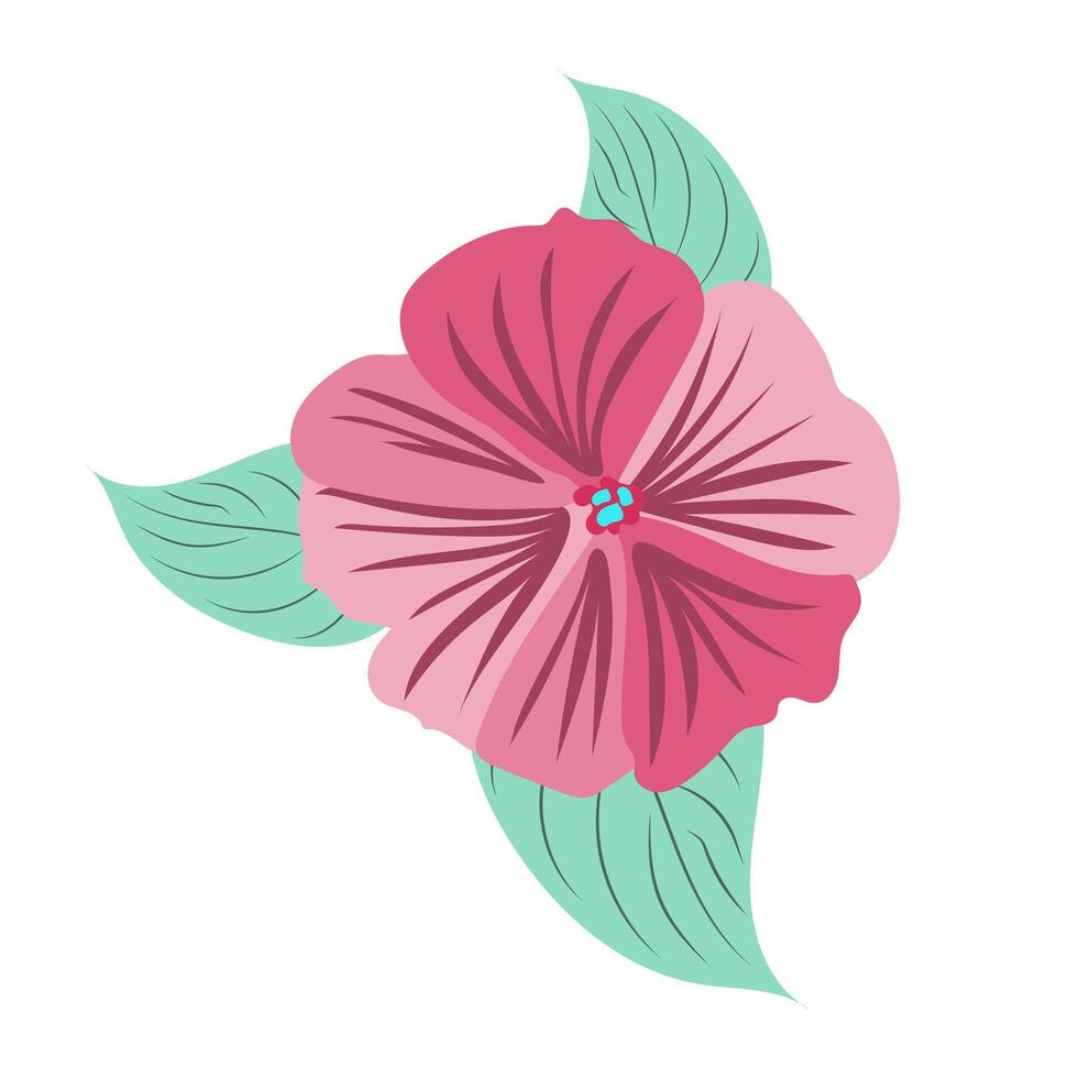 abstrakt Rosa Petunie im eben Design. Blühen Blume Kopf mit Blätter. Illustration isoliert. vektor