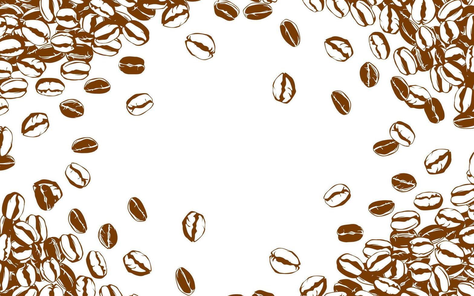 kaffe bakgrund. kaffe bönor i ramar, gräns. kaffe bönor bakgrund. kaffe bönor illustration för förpackning. vektor